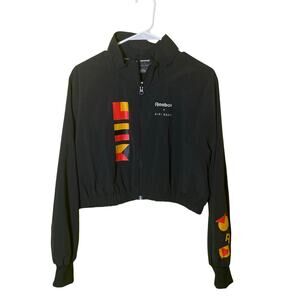 Reebok x Gigi Hadid Cropped Windbreaker Jacket Womens M Black Retro Streetwear